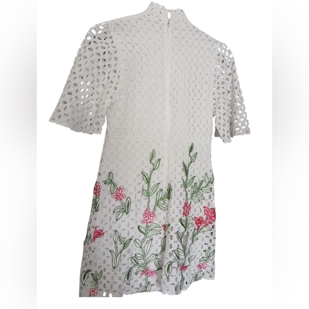 Zara White Mini Dress with Pink and Green Embroidery - Picture 4 of 4